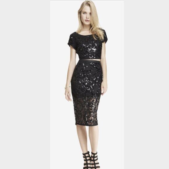 Express Dresses & Skirts - EXPRESS  Lace & Sequin Midi Skirt and Top Size XS